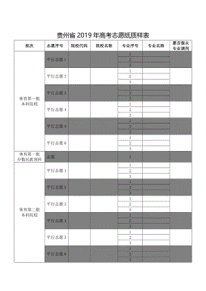 贵州省2019年高考志愿纸质样表05468.doc