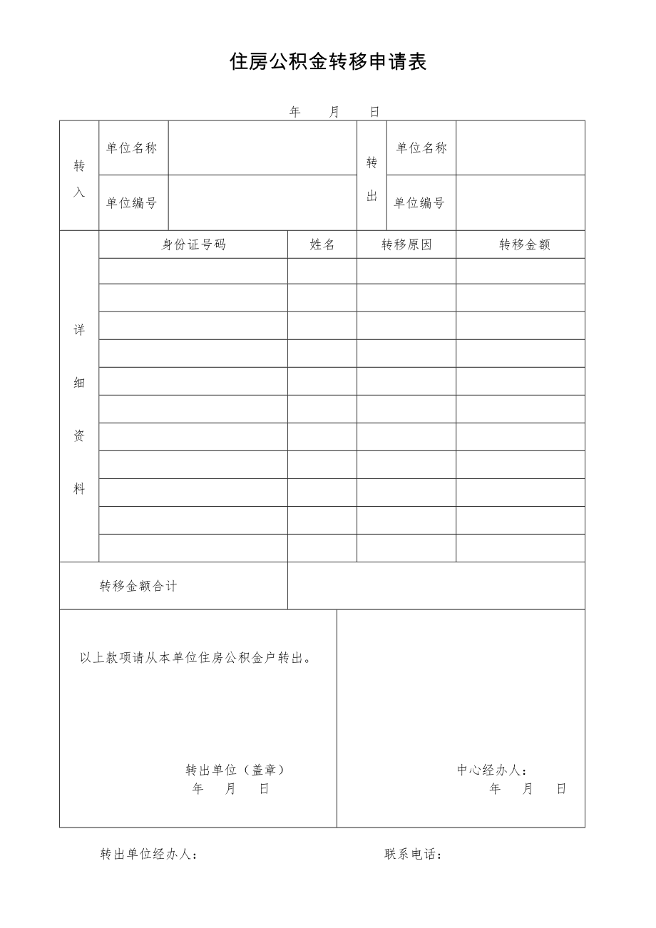 住房公积金转移申请表(最新版).doc_第1页