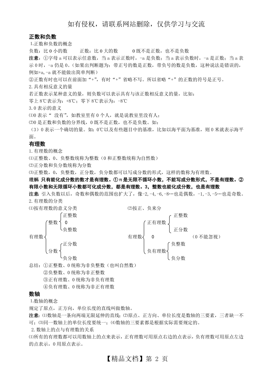 人教版七年级上册数学知识点总结归纳45807.doc_第2页