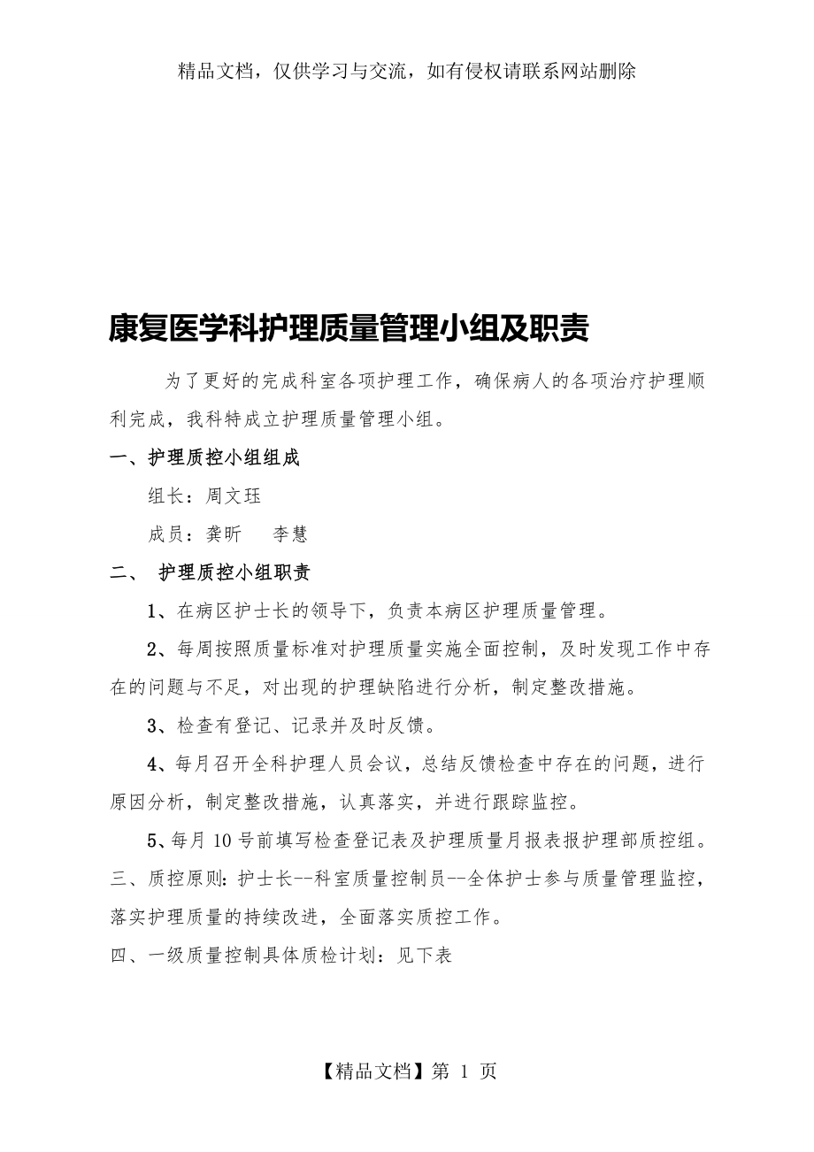 康复医学科护理质量管理小组职责与计划.8.23.doc_第1页