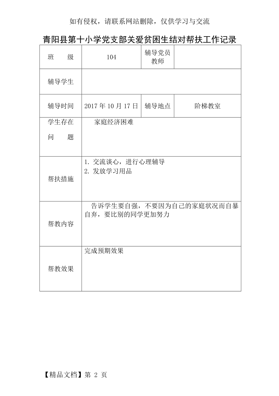 关爱贫困生结对帮扶工作记录(空表)-2页文档资料.doc_第2页