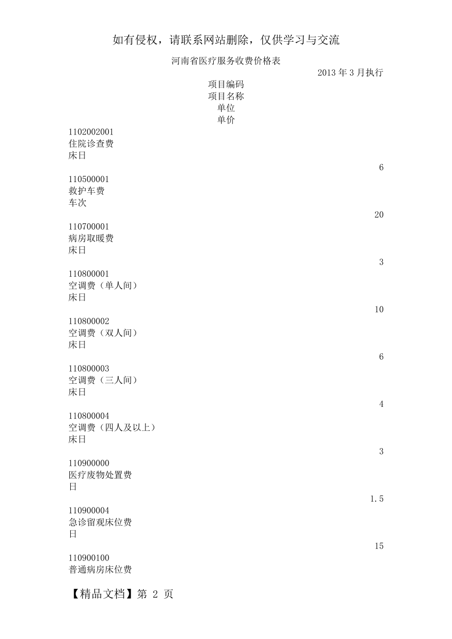 河南省医疗服务收费价格表.doc_第2页