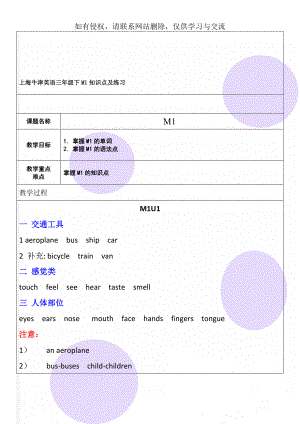 上海牛津英语三年级下M1知识点及练习word资料14页.doc