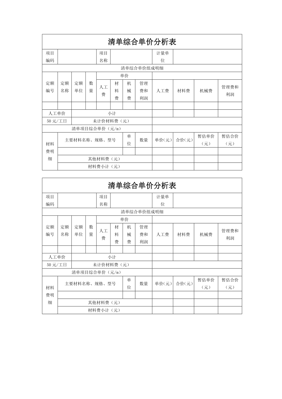 综合单价分析表模板.doc_第1页