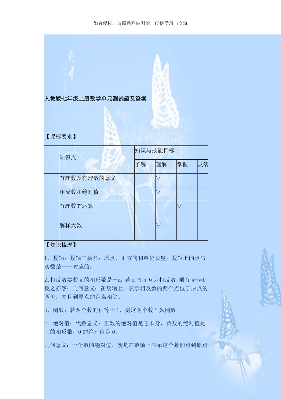 人教版七年级上册数学单元测试题及答案.doc_第1页