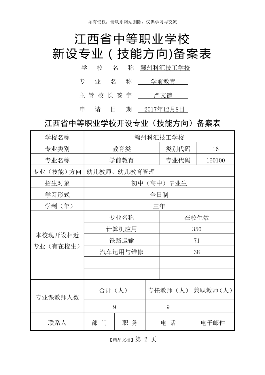 (学前教育)江西省中等职业学校新设专业备案表知识分享.doc_第2页