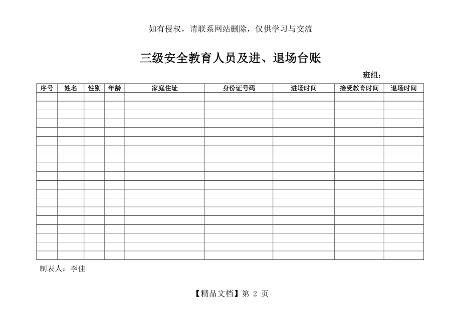 三级安全教育台账(模版).doc_第2页