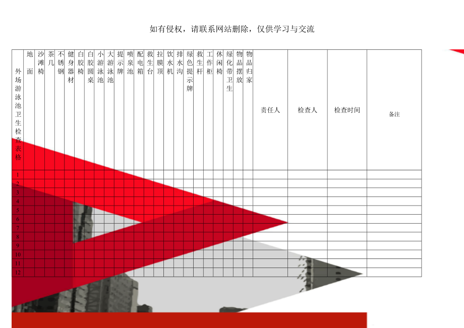 外场游泳池卫生检查表格共4页.doc_第1页