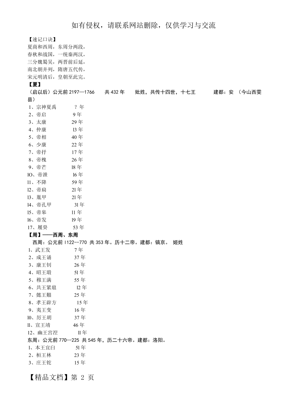 中国历史朝代顺序表以及各朝皇帝的顺序[1]12页.doc_第2页