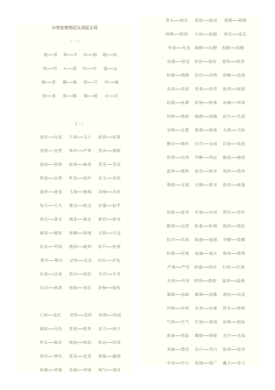 小学生常用近义词反义词.doc_第1页