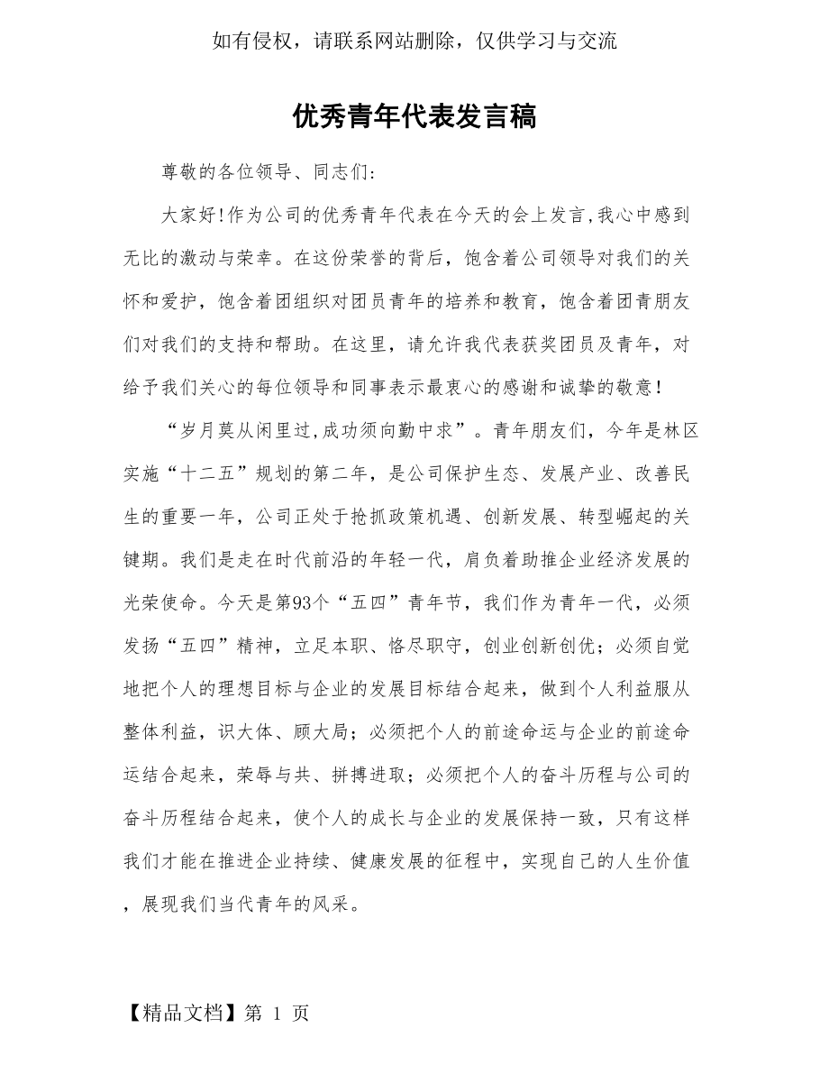 优秀青年代表讲话稿13页.doc_第2页