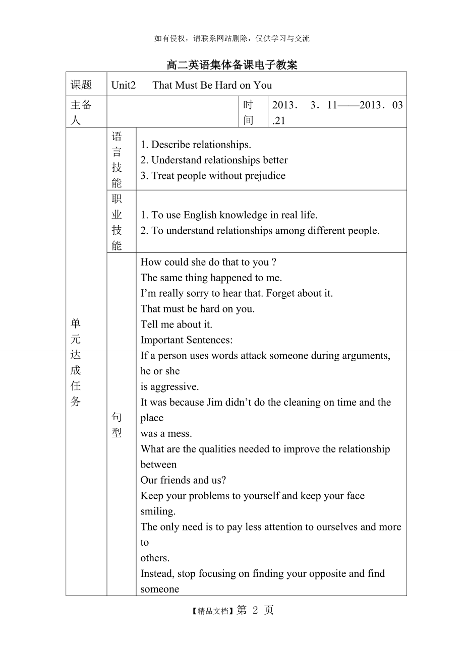 凤凰职教Unit2高二英语下集体备课电子教案全.doc_第2页