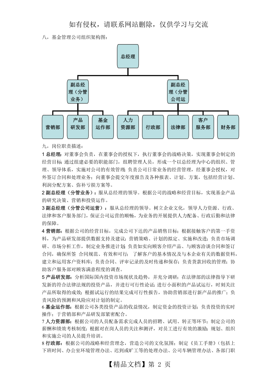 基金管理公司组织架构及岗位职责.doc_第2页