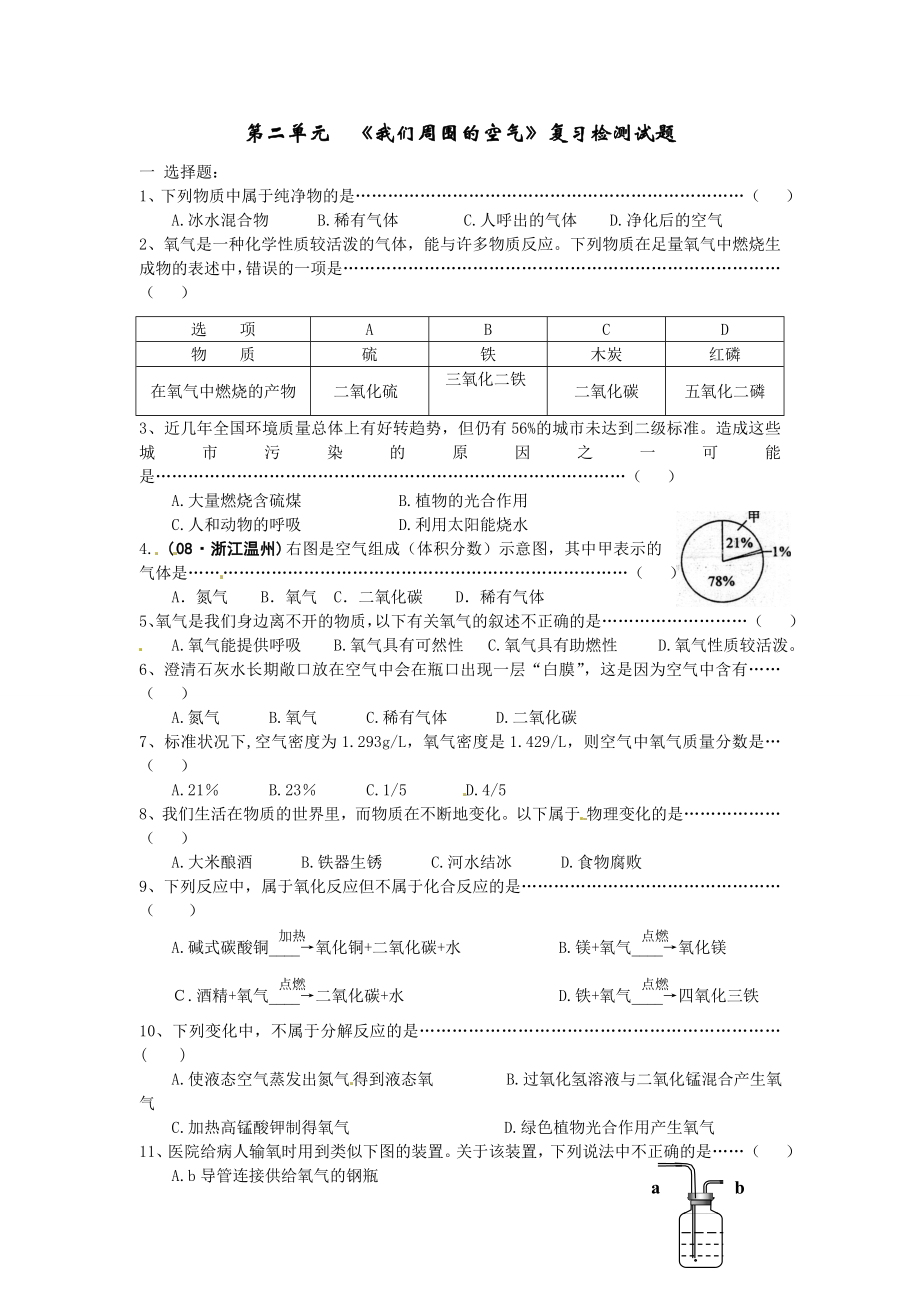 人教版九年级化学第二单元测试题我们周围的空气.doc_第1页