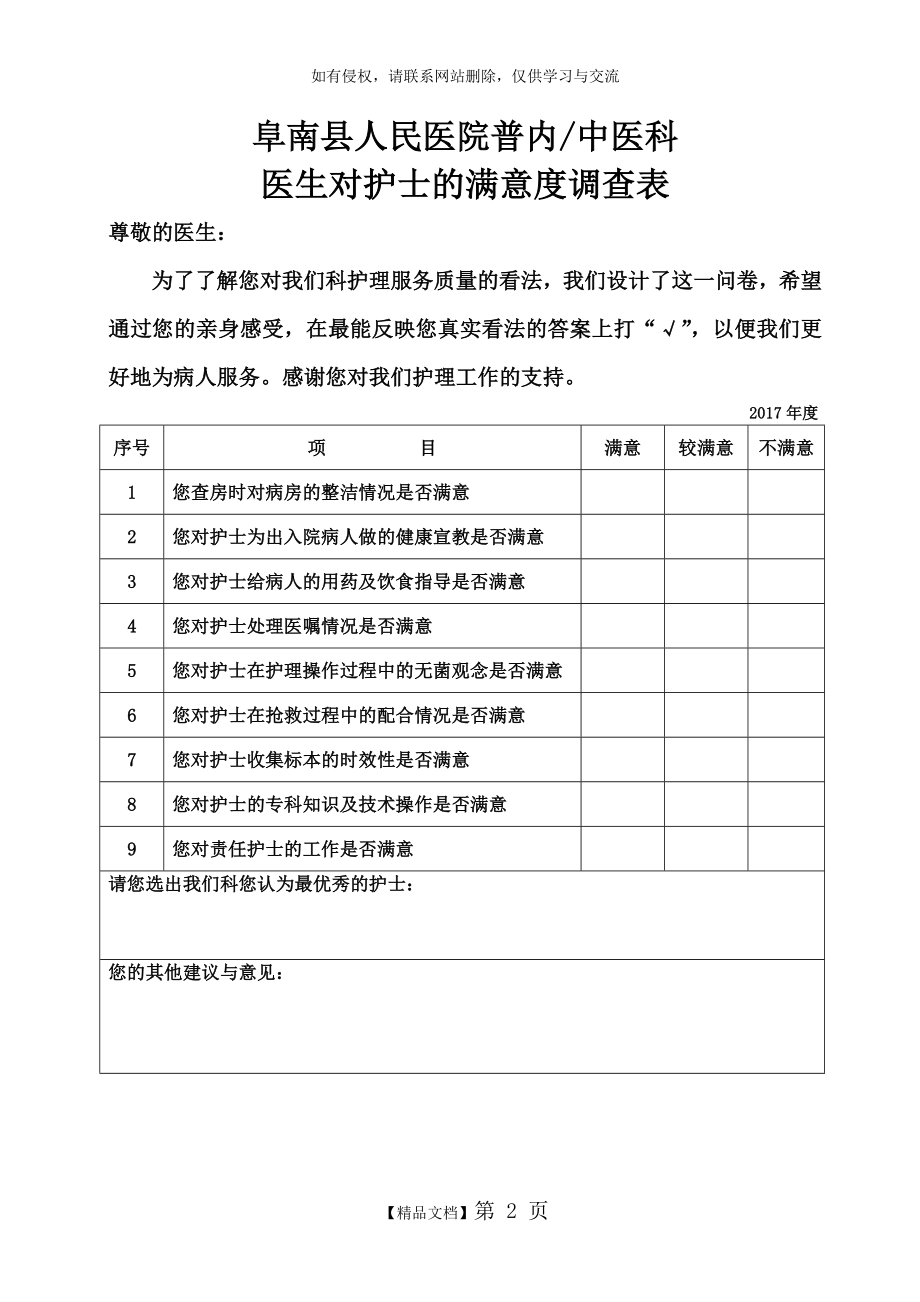 医生对护士的满意度调查表.doc_第2页