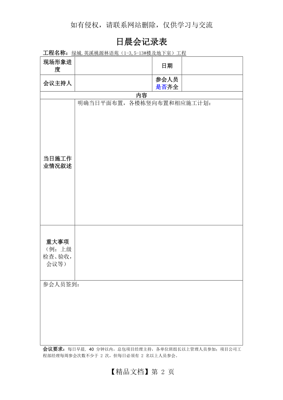 建筑工程日、周晨会记录表.doc_第2页