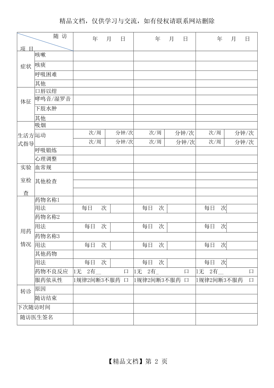 慢性阻塞性肺疾病(COPD)患者随访服务记录表.docx_第2页