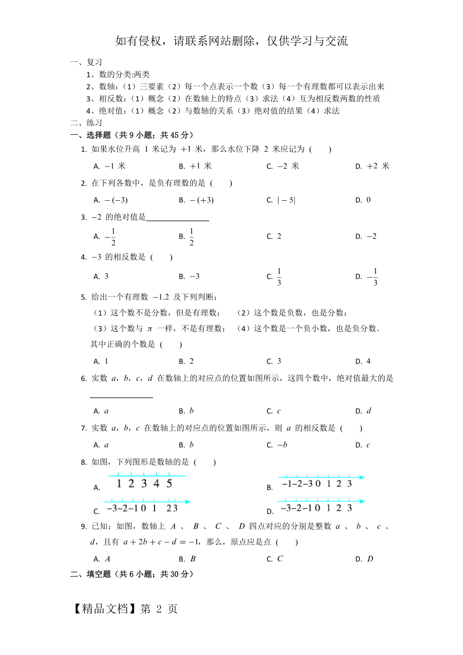 初一数学负数、数轴、相反数绝对值复习.doc_第2页