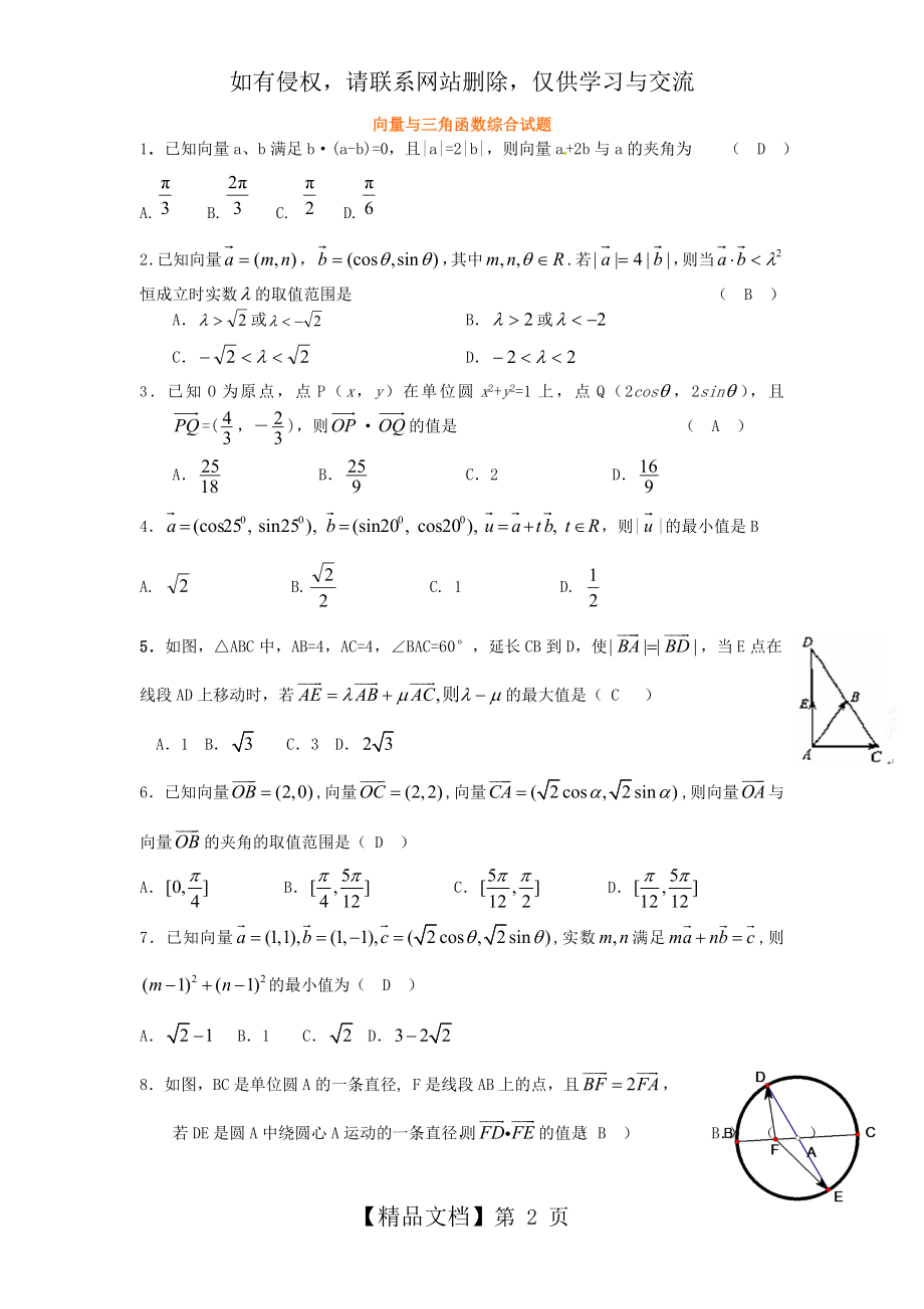 向量与三角函数综合试题.doc_第2页