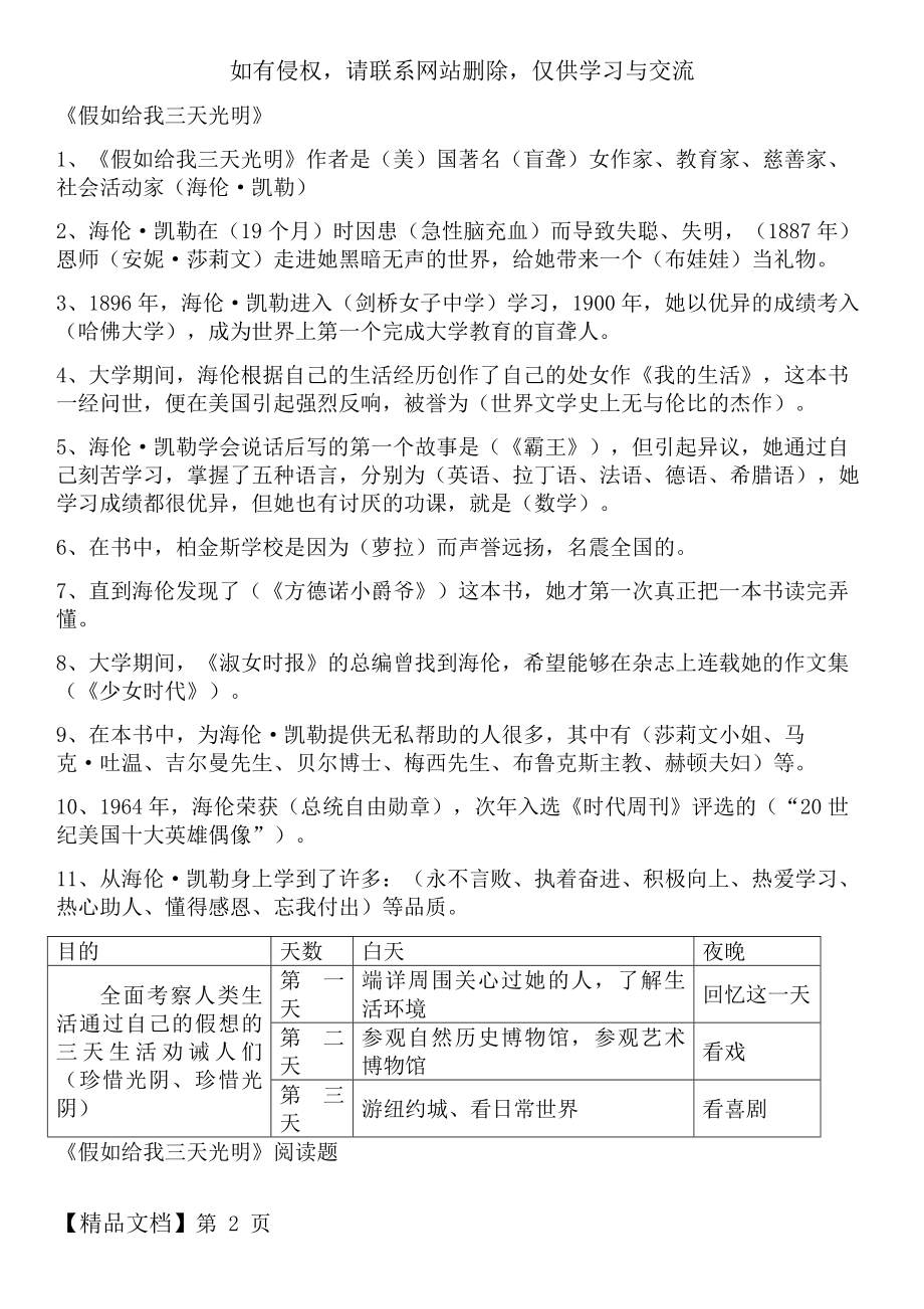 《假如给我三天光明》 知识点word资料3页.doc_第2页