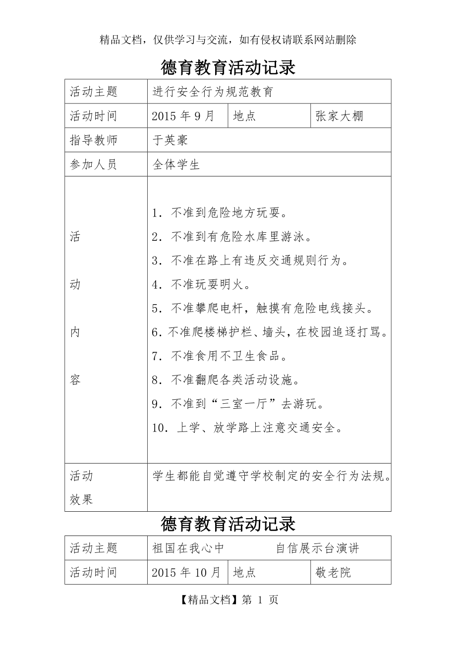 小学德育教育活动记录.doc_第1页