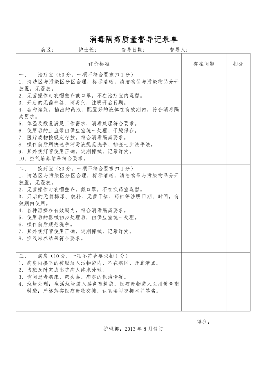 消毒隔离质量督导记录单.doc_第1页