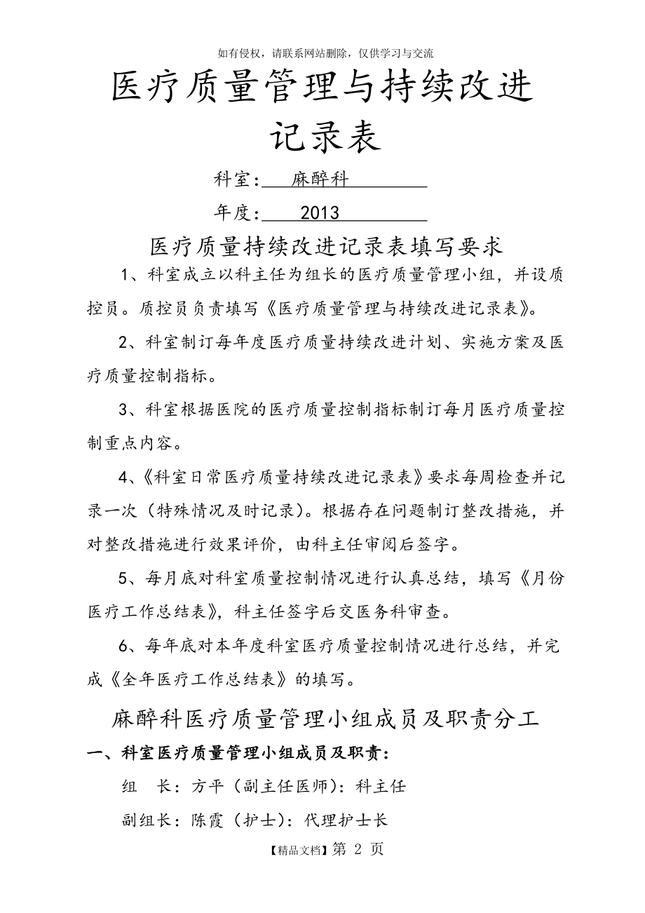 医疗质量管理和持续改进记录文本表.doc_第2页