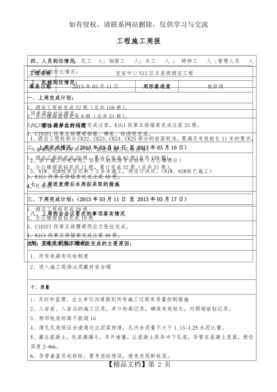 工程施工周报表.doc_第2页