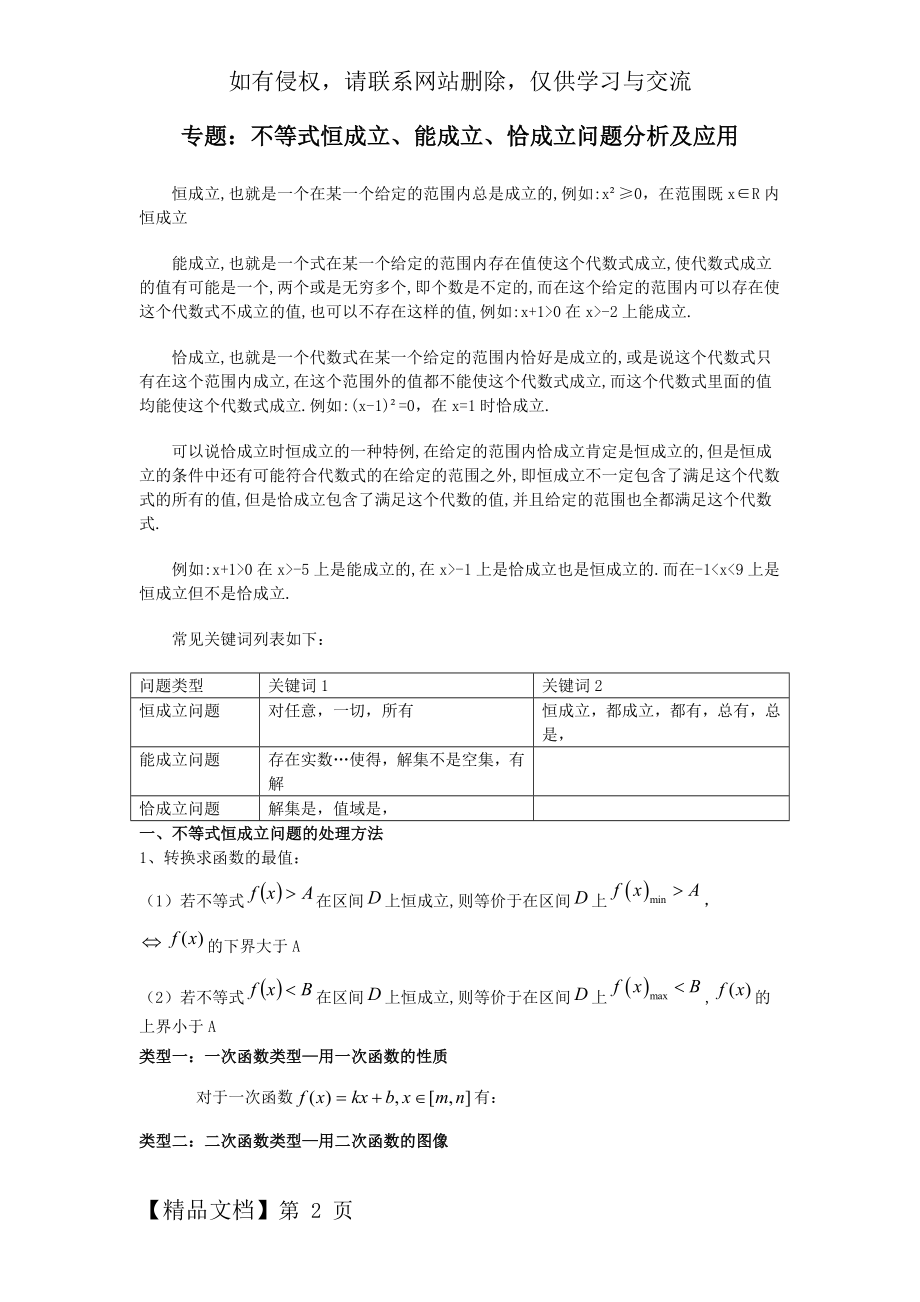 专题：不等式恒成立、能成立、恰成立问题.doc_第2页