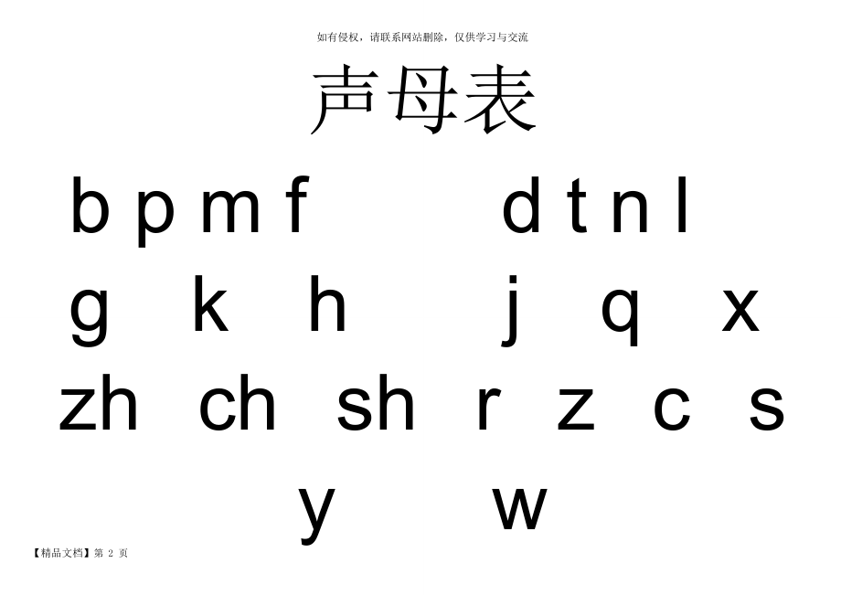 声母表、韵母表、整体认读音节、字母表word精品文档5页.doc_第2页