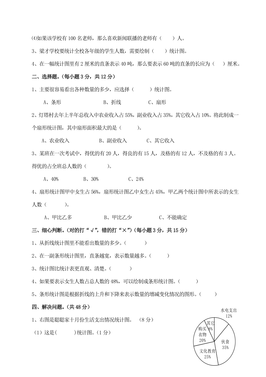 苏教版六年级数学下册测试题扇形统计图.doc_第2页