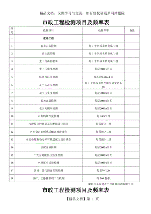 市政工程检测项目频率表.doc