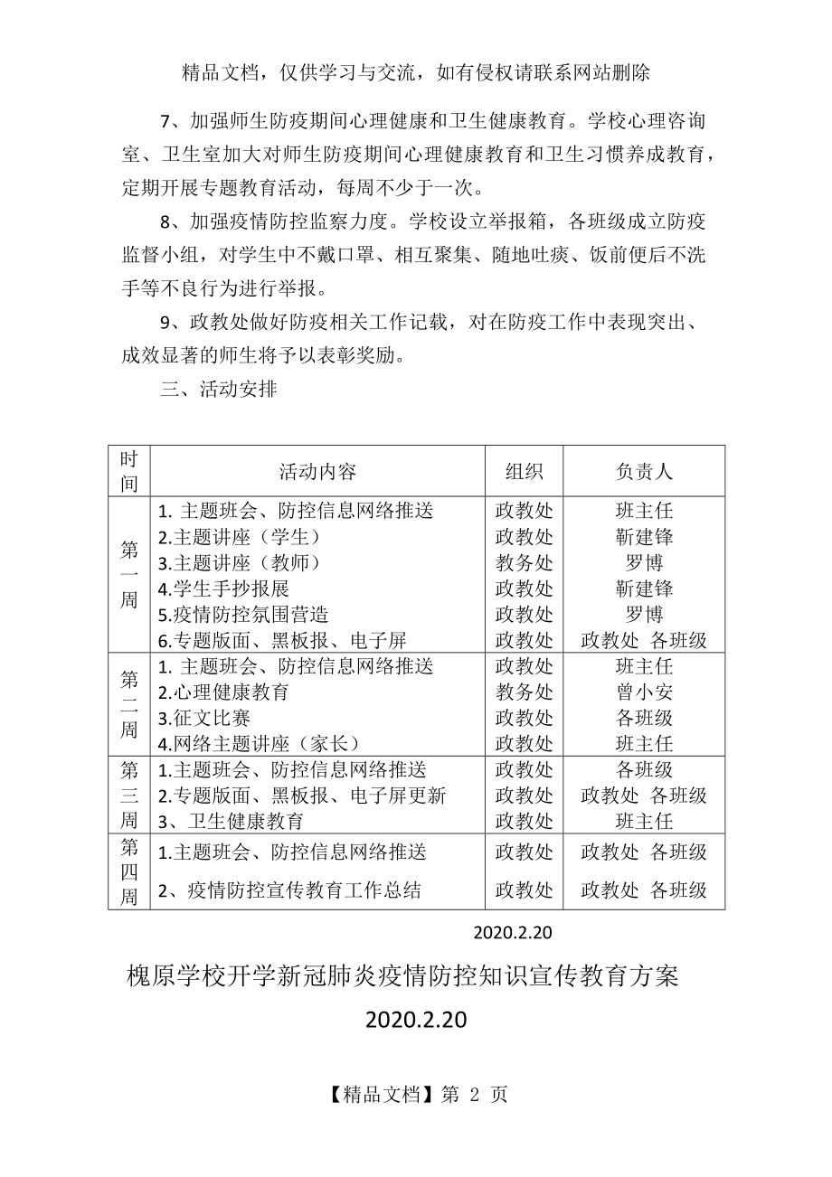 开学新冠肺炎疫情防控知识宣传教育方案(1).docx_第2页