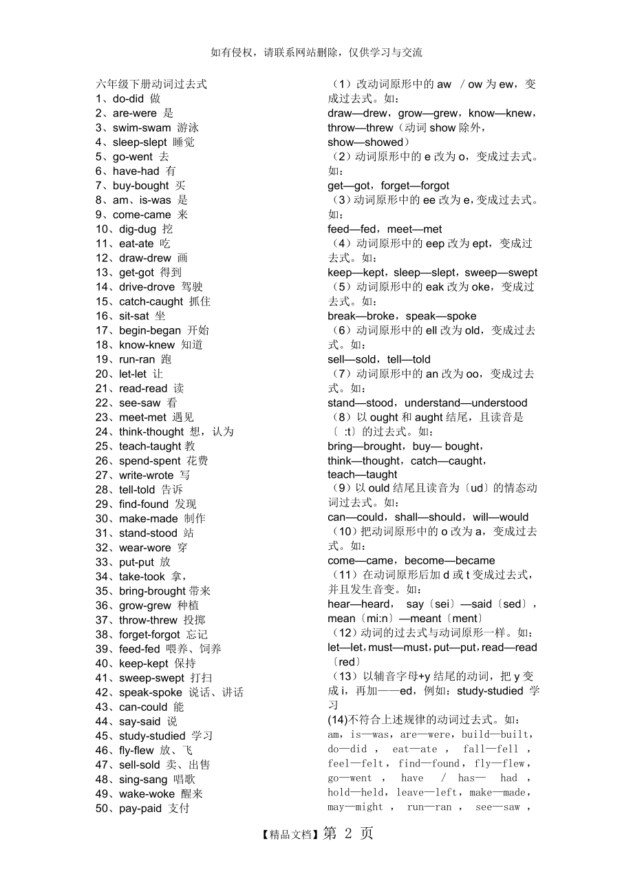 六年级下册动词过去式.doc_第2页