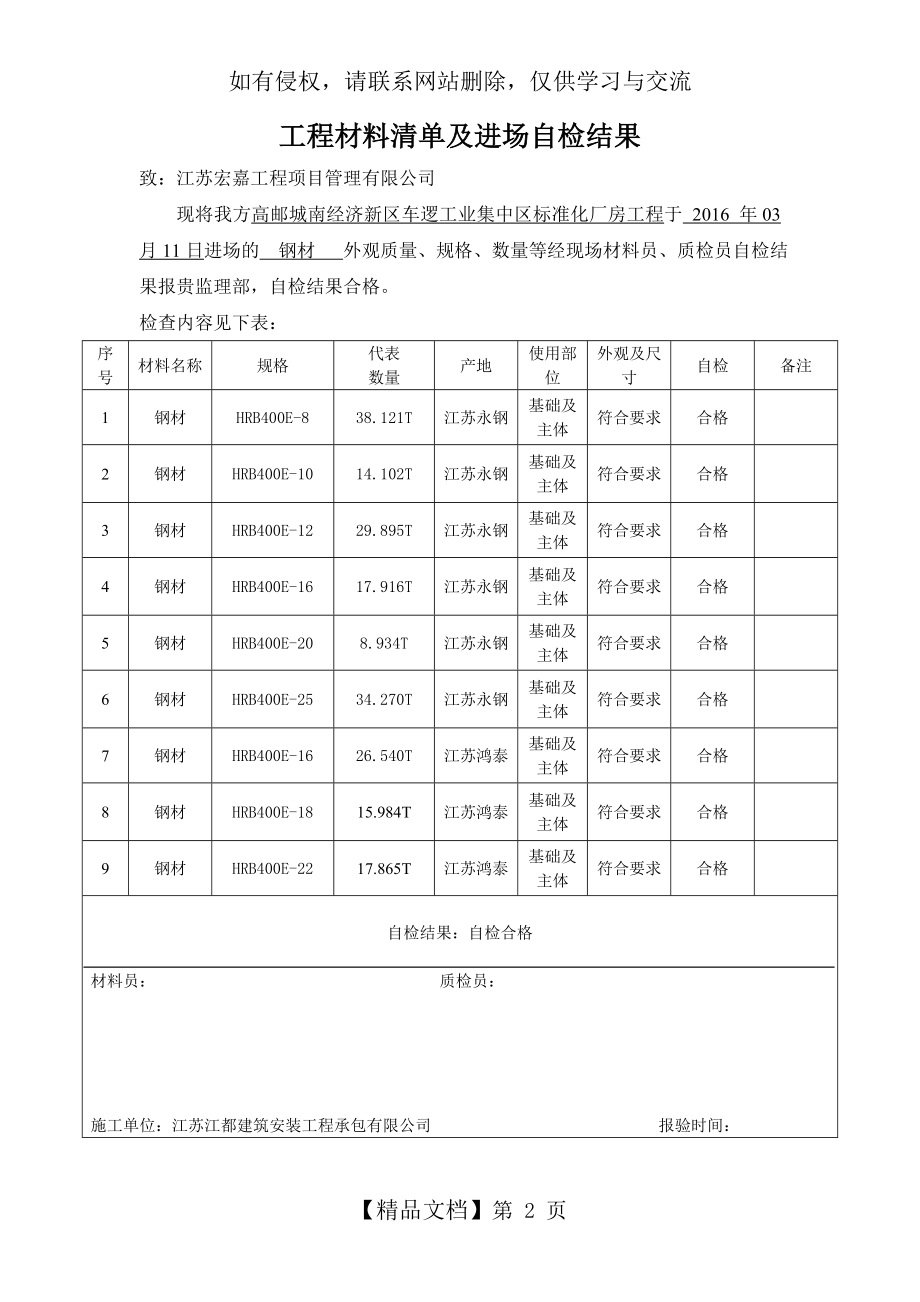 工程材料清单及进场自检结果.doc_第2页