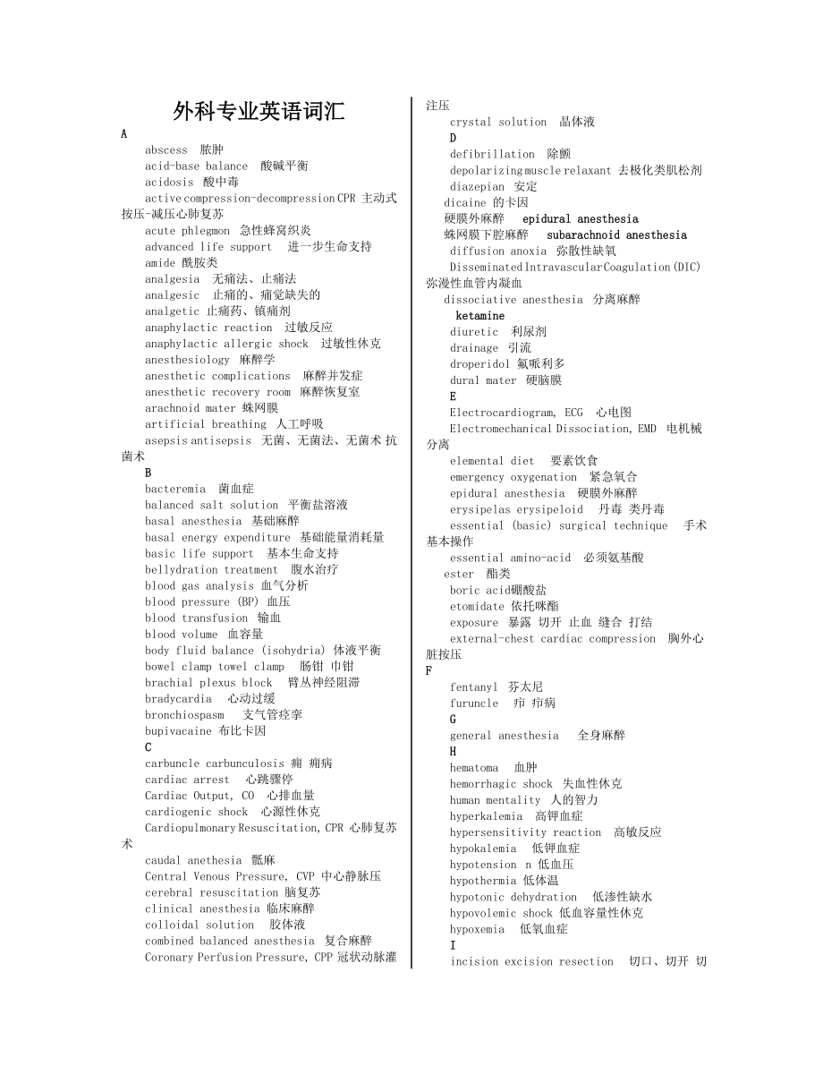 外科专业英语词汇.doc_第1页