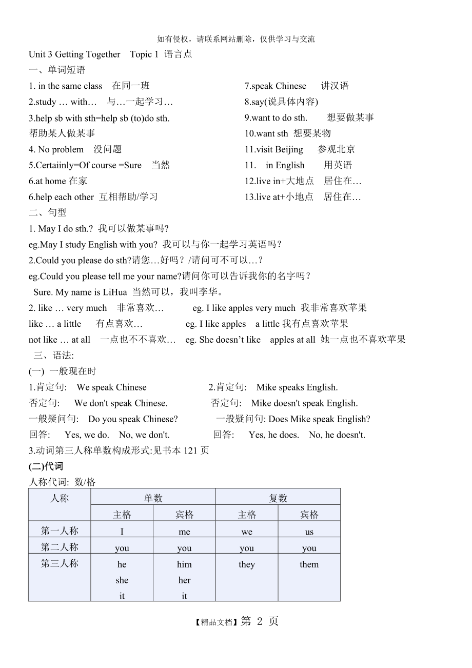 仁爱版英语七年级上册Unit3知识点77036.doc_第2页