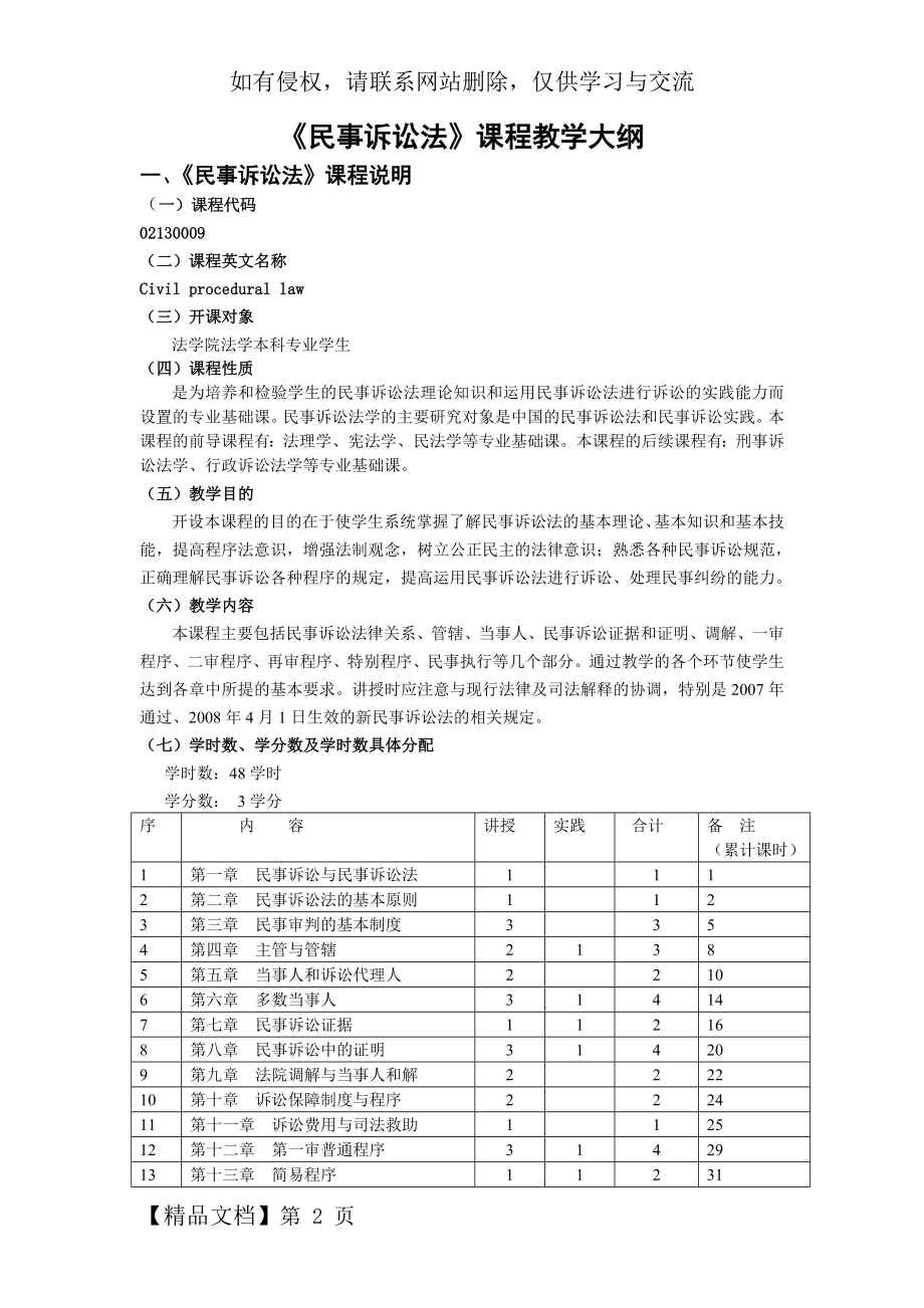 《民事诉讼法》课程教学大纲-18页精选文档.doc_第2页