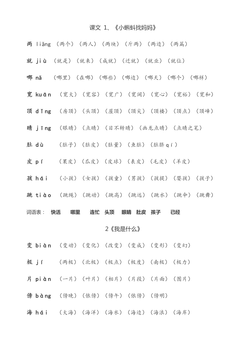 部编版二年级语文上册生字拼音组词.doc_第2页