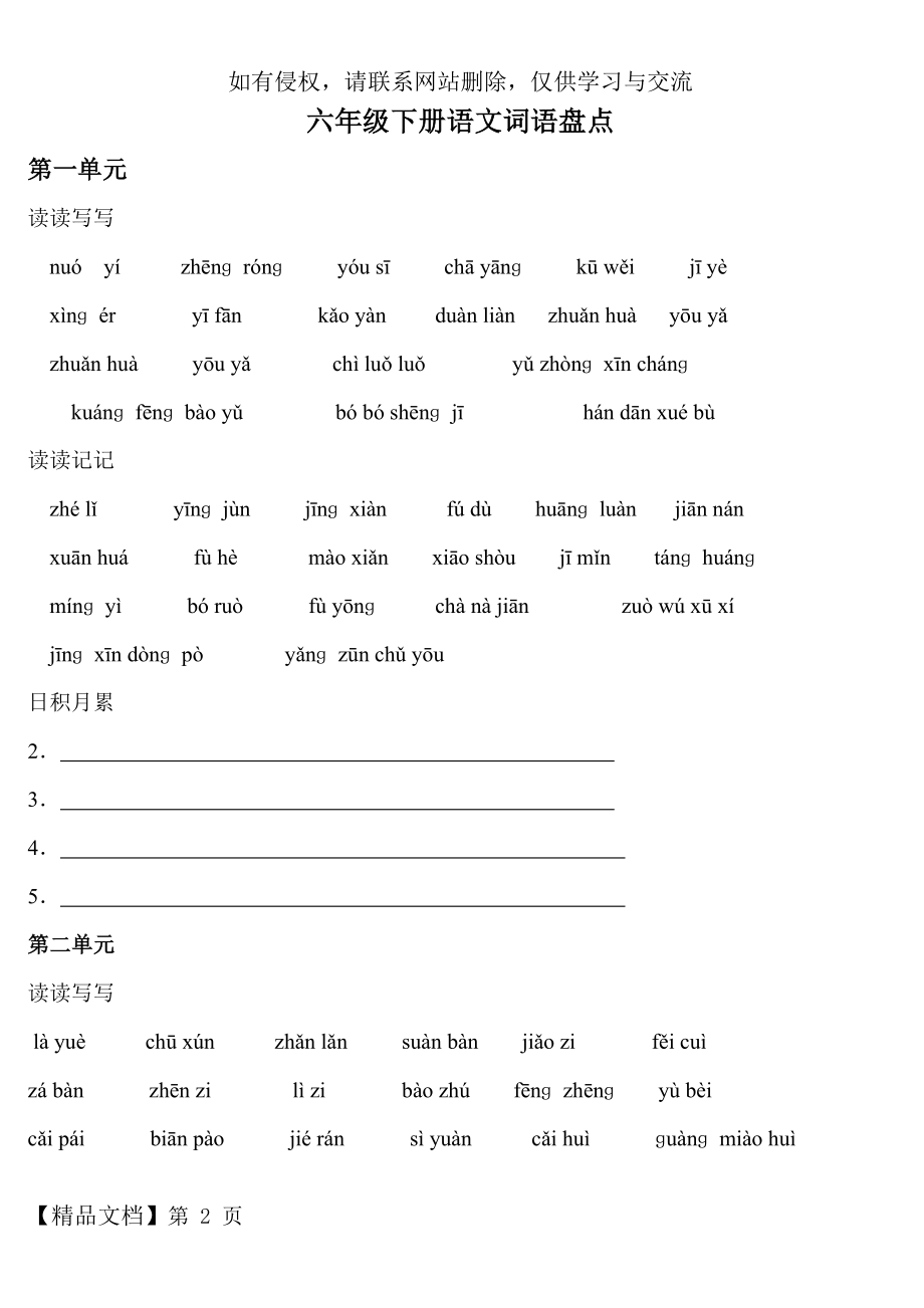 最新人教版小学六年级语文下册词语盘点拼音版.doc_第2页