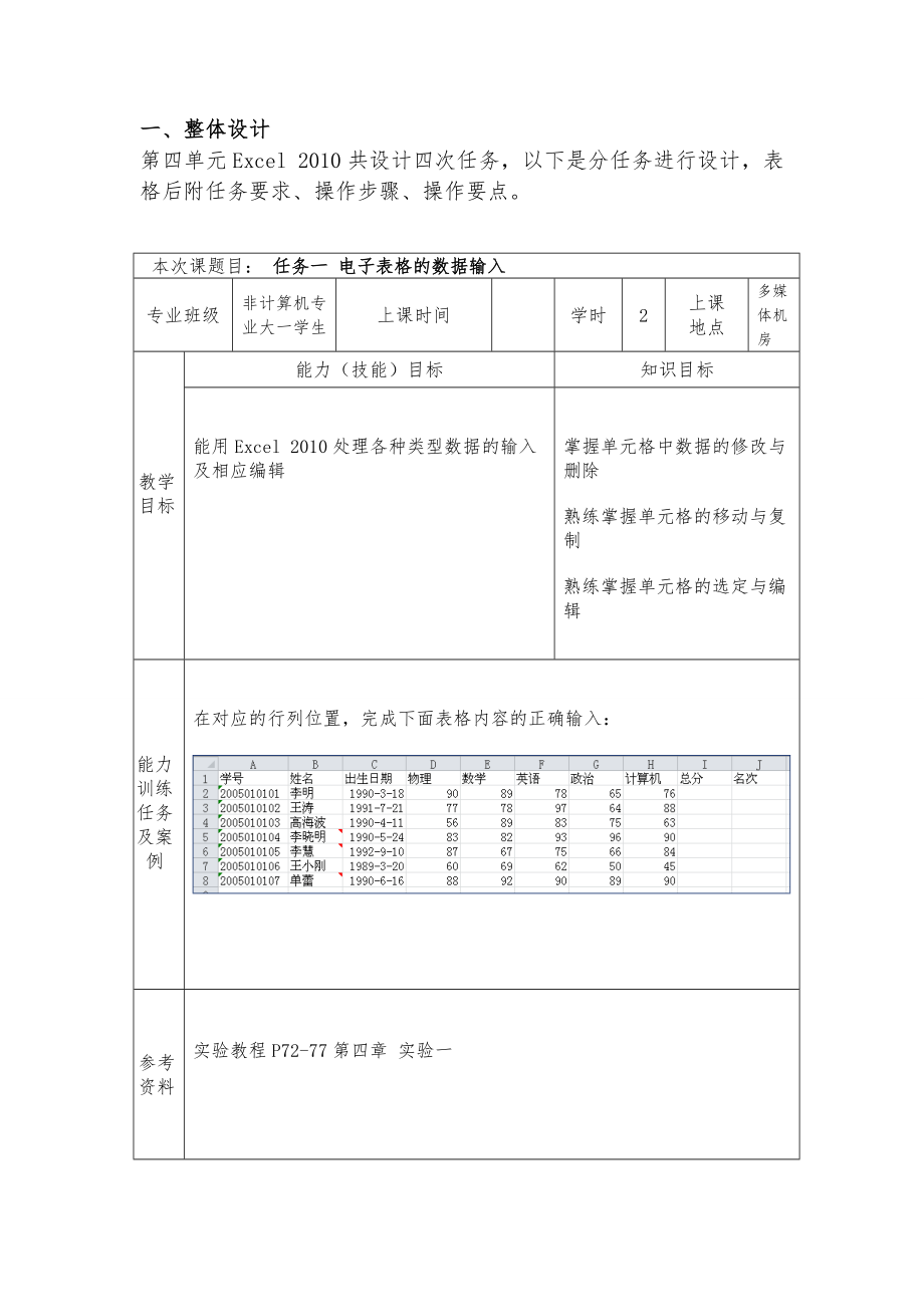 Excel 2010课程单元教学设计.doc_第2页