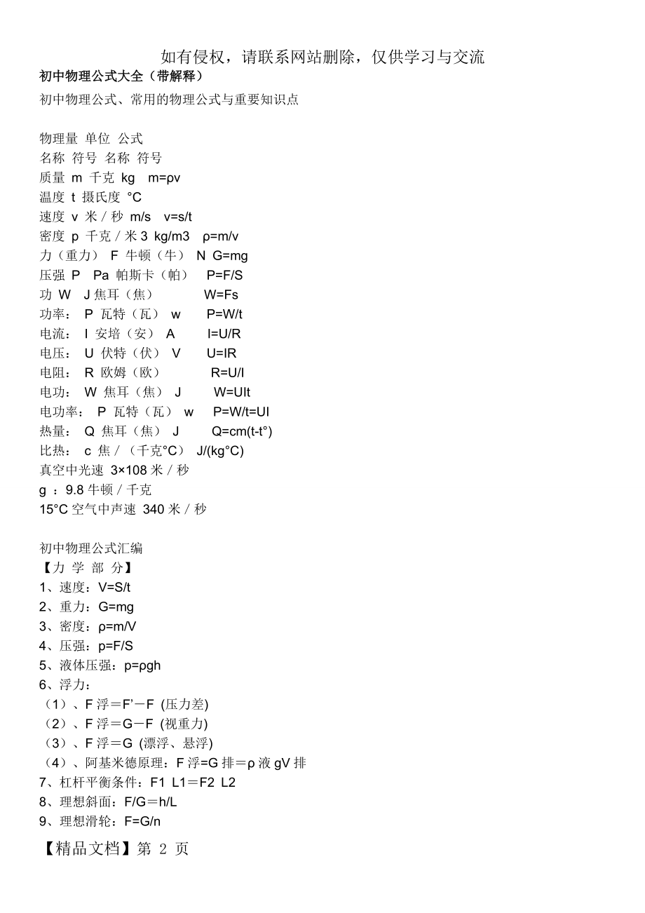 初中物理公式大全88156共6页文档.doc_第2页