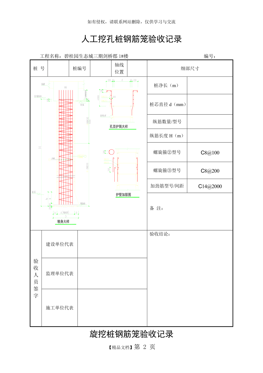 人工挖孔桩钢筋笼验收记录.doc_第2页