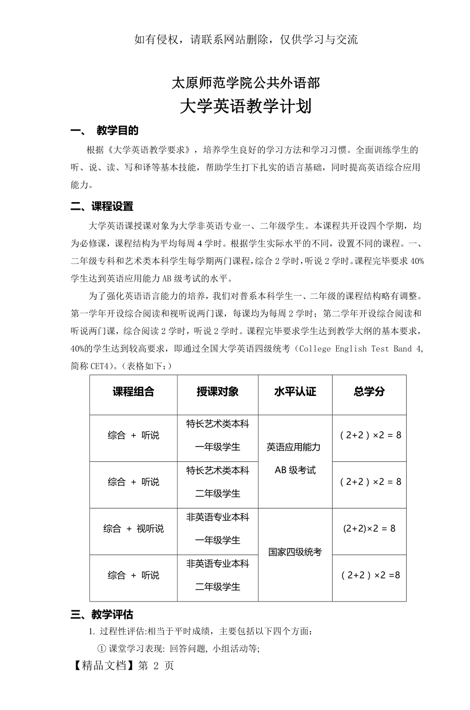 大学英语教学计划 - 太原师范学院公共外语.doc_第2页