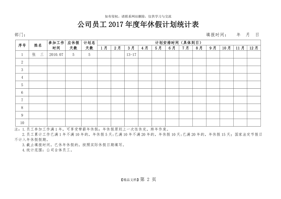 公司员工2017年度年休假计划统计表.doc_第2页