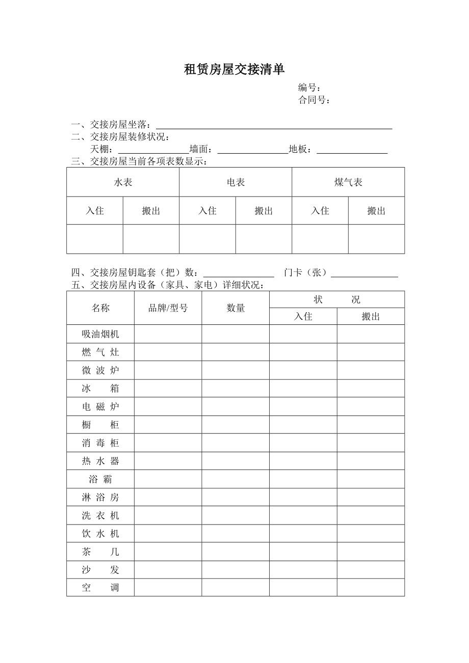 租赁房屋交接清单.doc_第1页