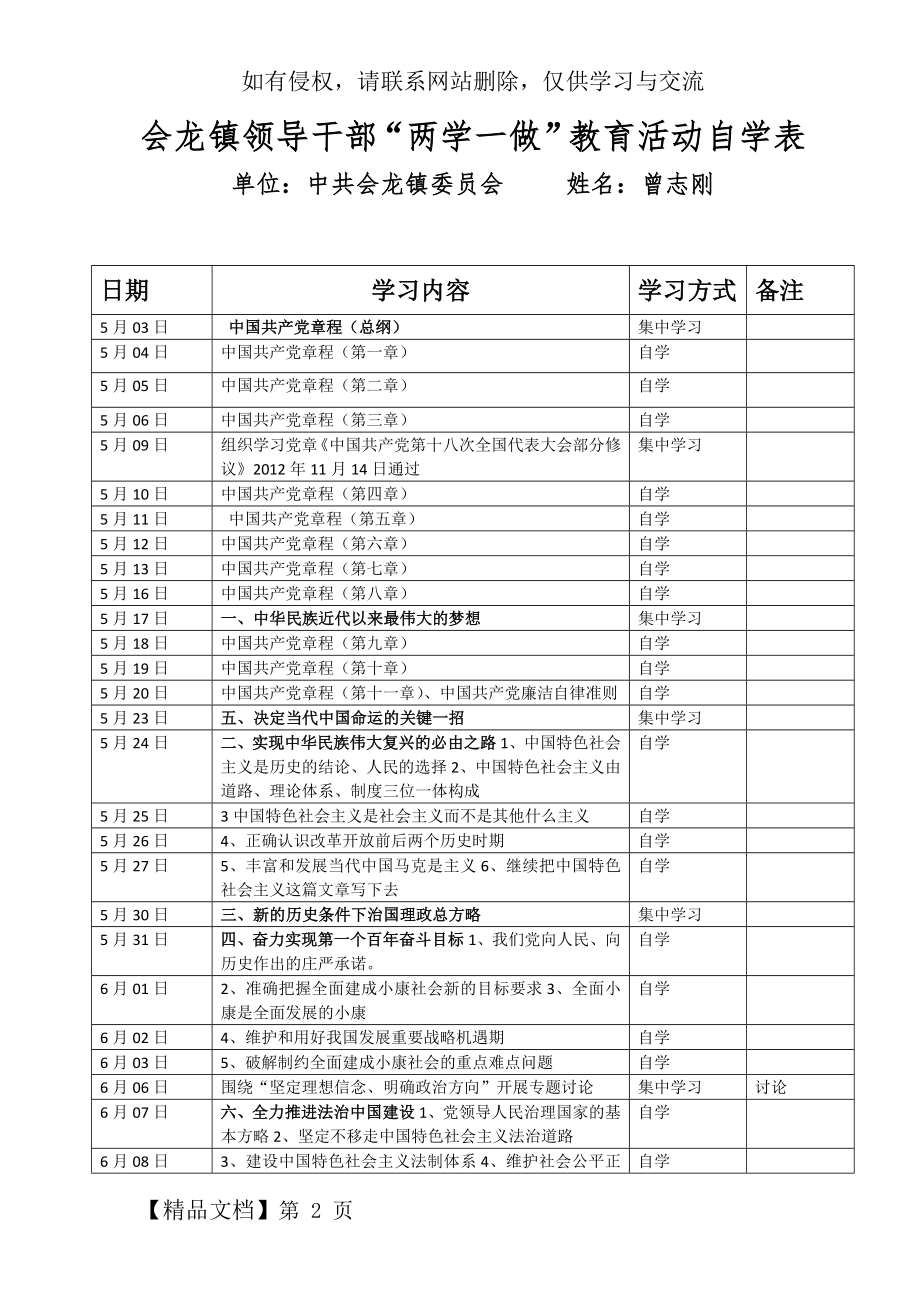 会龙镇领导干部自学计划表.doc_第2页