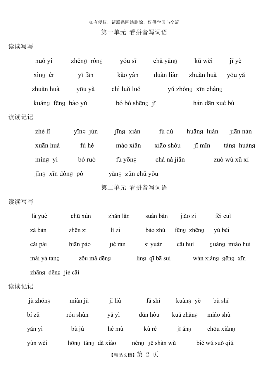 人教版小学六年级下册看拼音写词语(全).doc_第2页