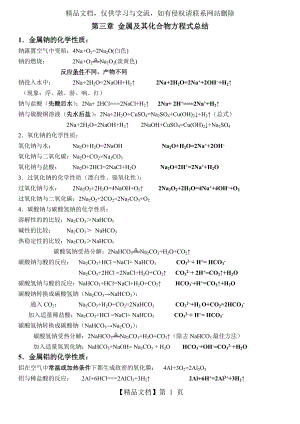 必修一化学第三章金属及其化合物化学方程式总结.doc