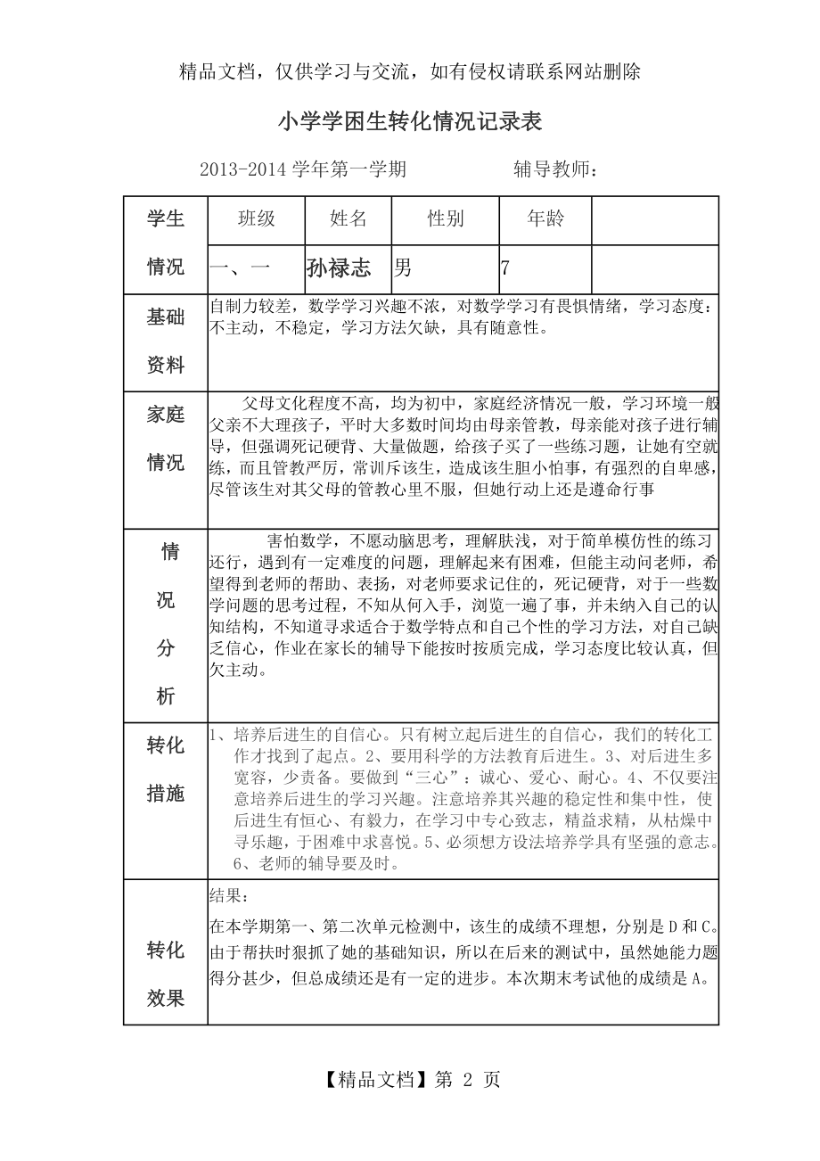 小学一年级学困生转化情况记录表.doc_第2页